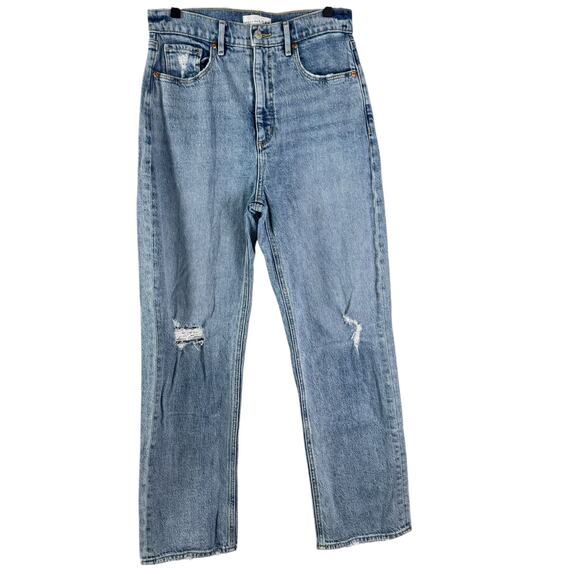 Loft Women's Blue Distressed High Rise Cotton The 90s Straight Jeans Size 26/2 - Picture 1 of 12